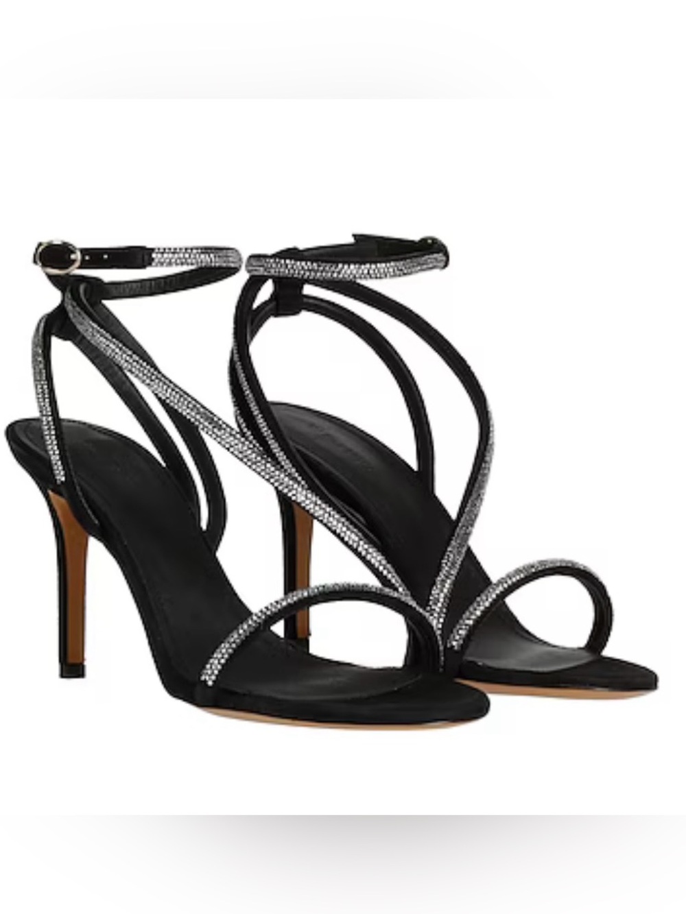 Isabel Marant Strassy Black Rhinestone Strap High Heel Sandals 40 made in Italy